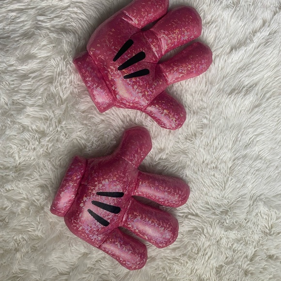 Disney Parks Minnie Mouse Plush Pink Pair Sparkle Hands Gloves Mitts - Picture 5 of 6